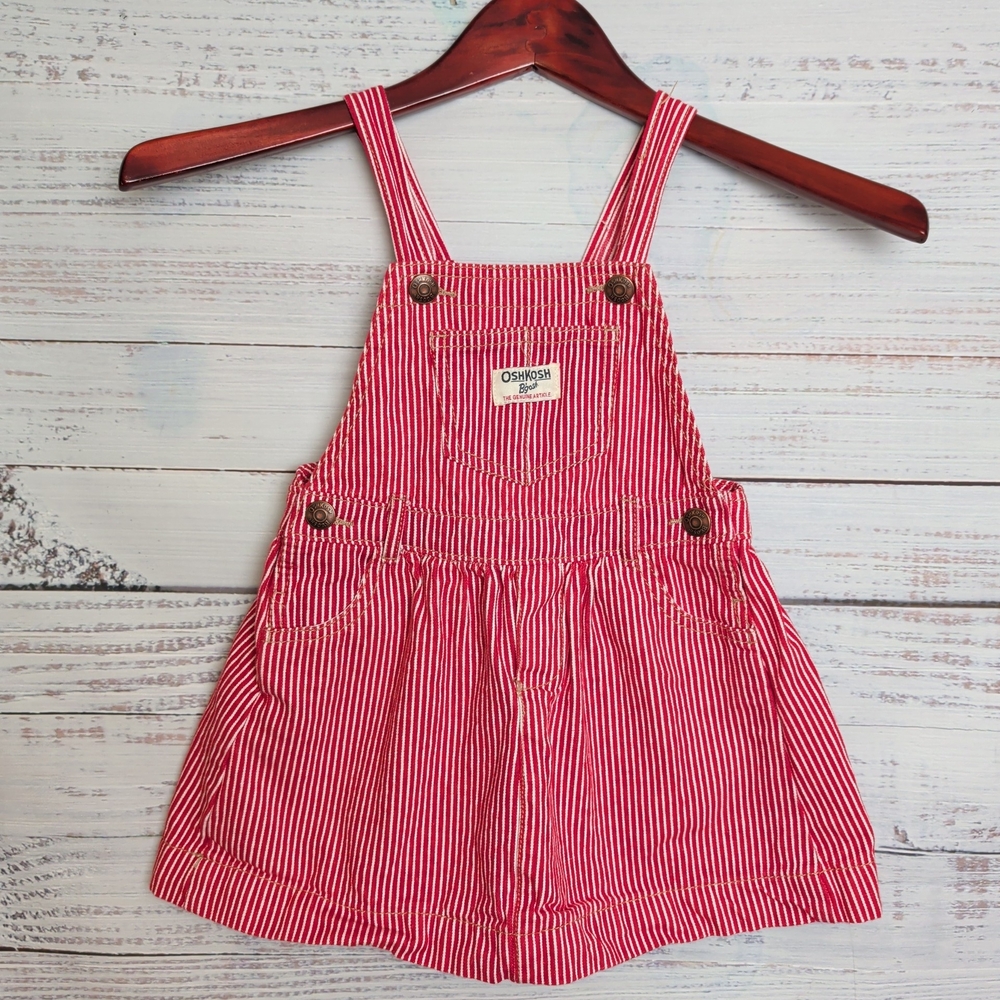 Oshkosh Girl Vestbak Overalls Dress Red Engineer Stripes Jumper Romper 4 Toddler